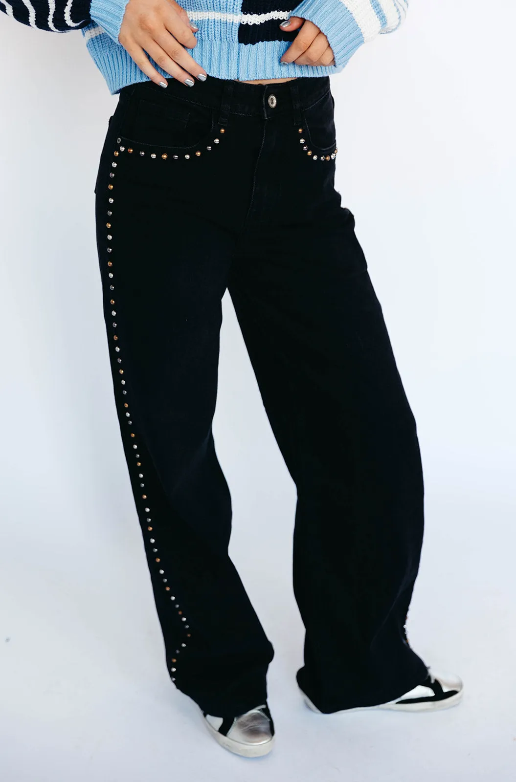 Ansley Stud Trim Jeans - Black