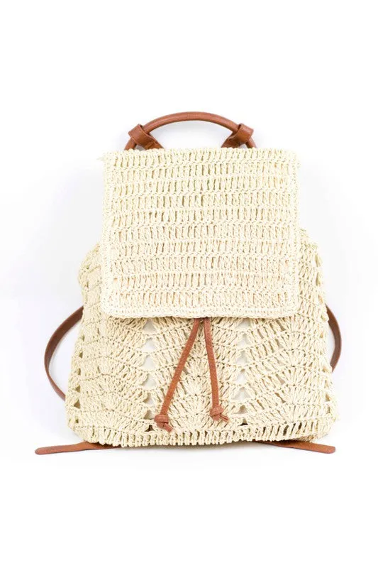 Basket Woven Style Straw Backpack