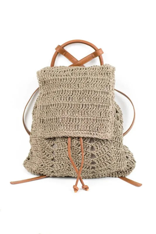 Basket Woven Style Straw Backpack