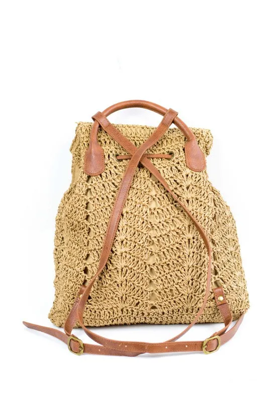 Basket Woven Style Straw Backpack