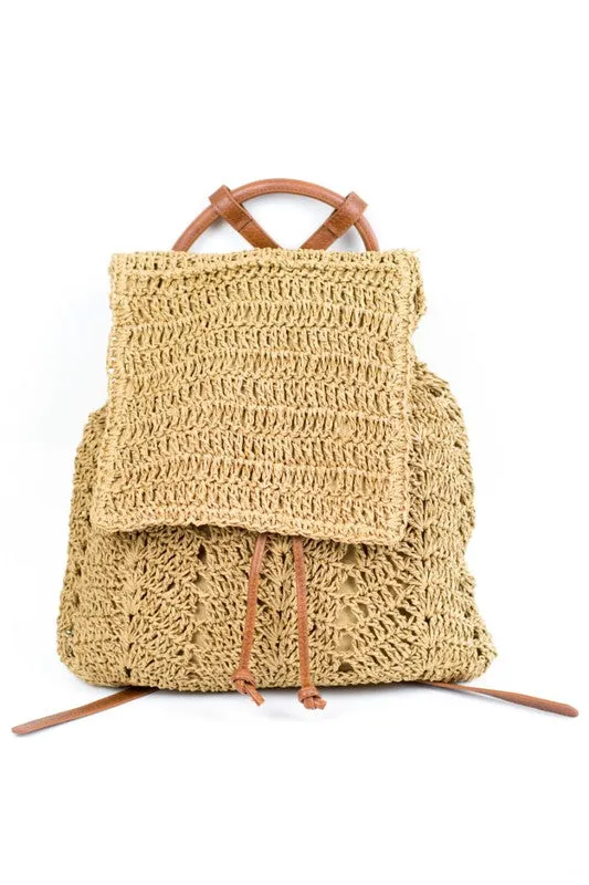 Basket Woven Style Straw Backpack