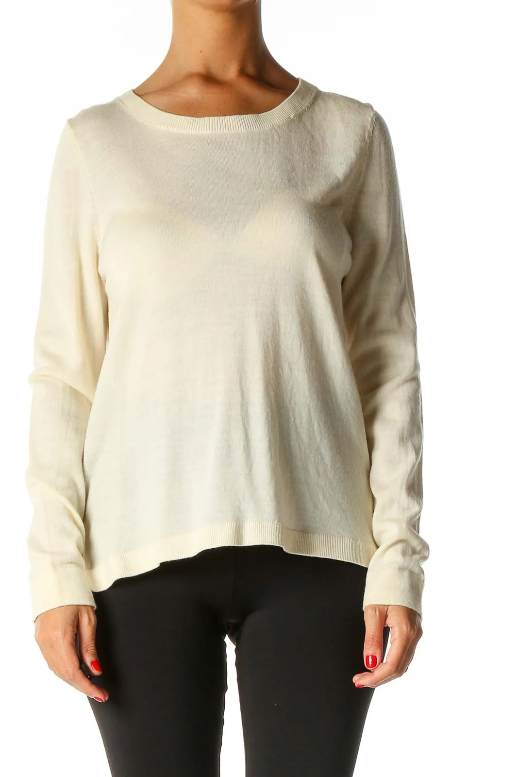 Beige Solid Casual Sweater