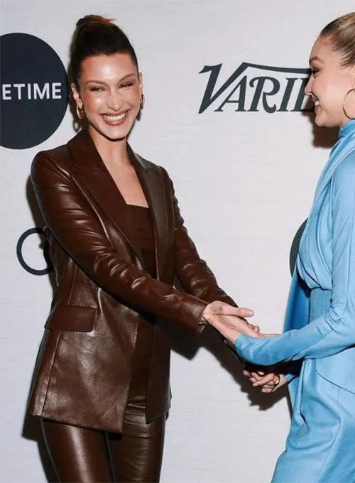 Bella Hadid Leather Blazer | Women Celebrity Leather Blazer