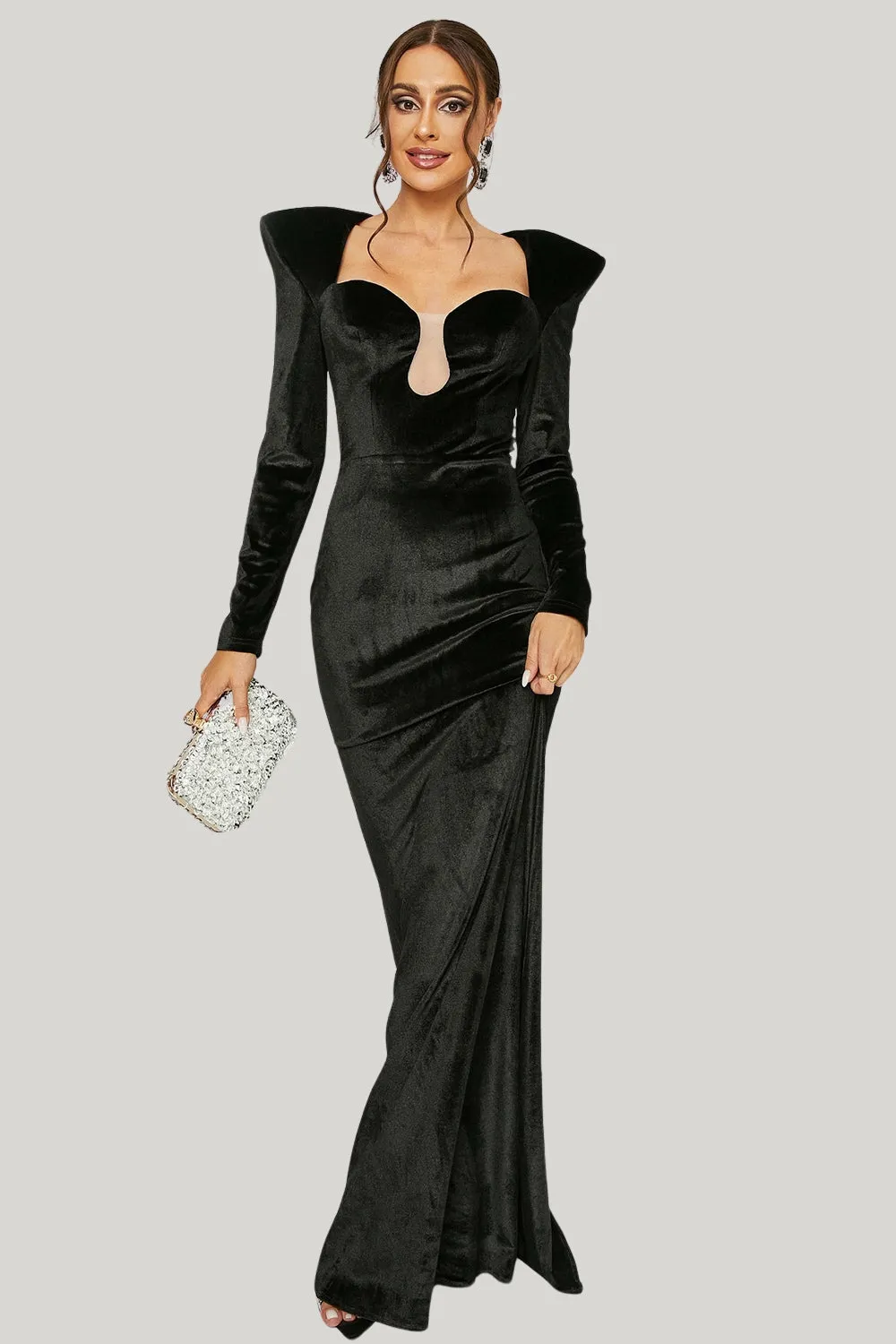 Black Mermaid Maxi Dress with Long Sleeves