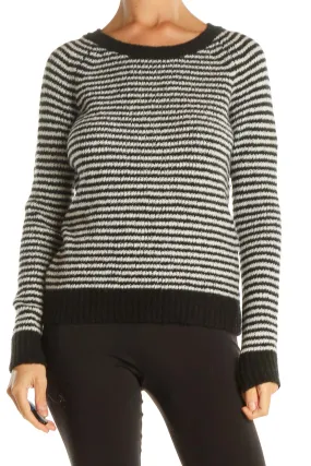 Black White Striped Casual Sweater