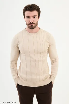 Brabion Dante Slim Fit Beige Knitted Sweater