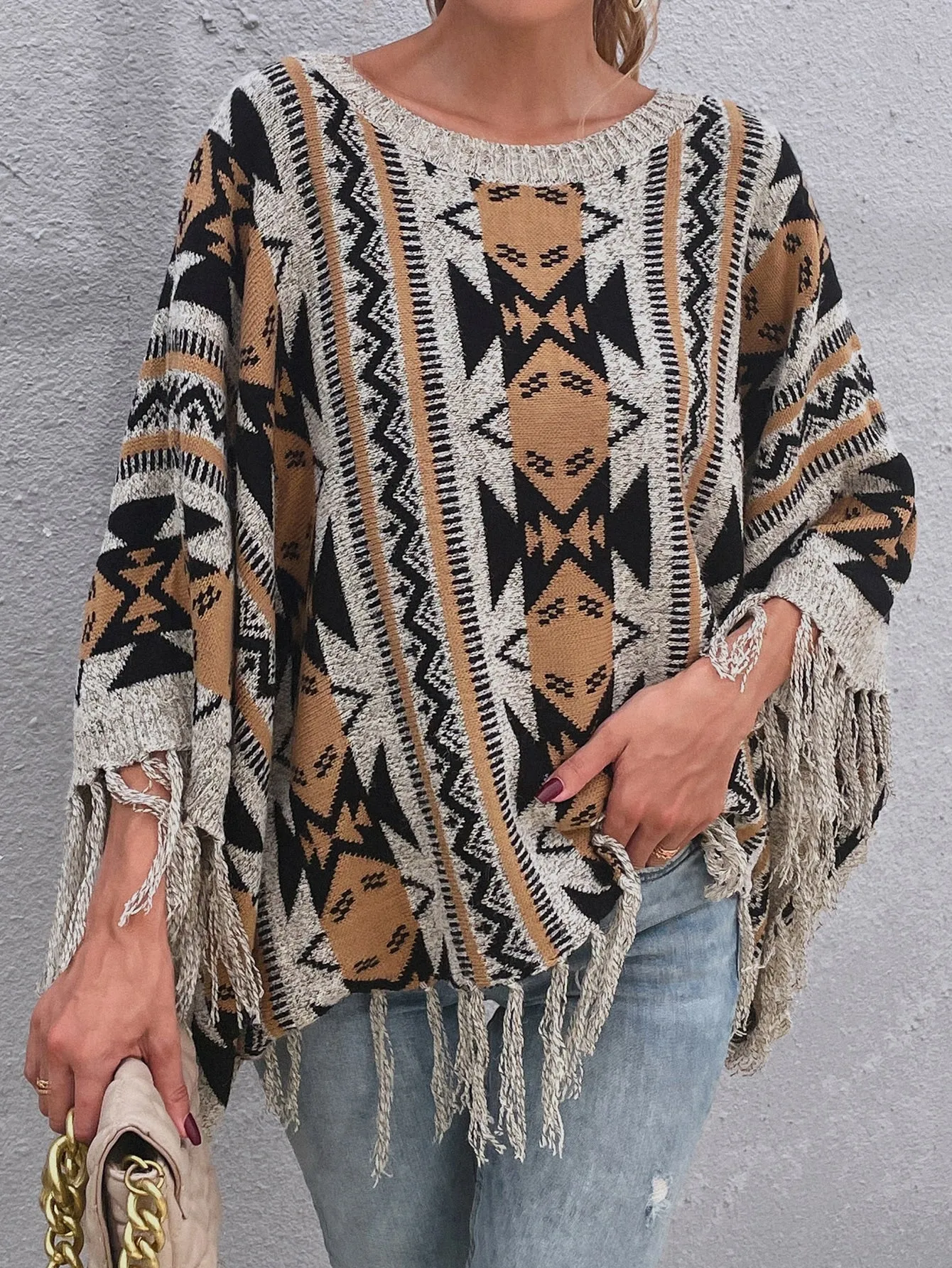 Casual Geometric Fringe Long Sleeve Round Neck Regular Women Sweater