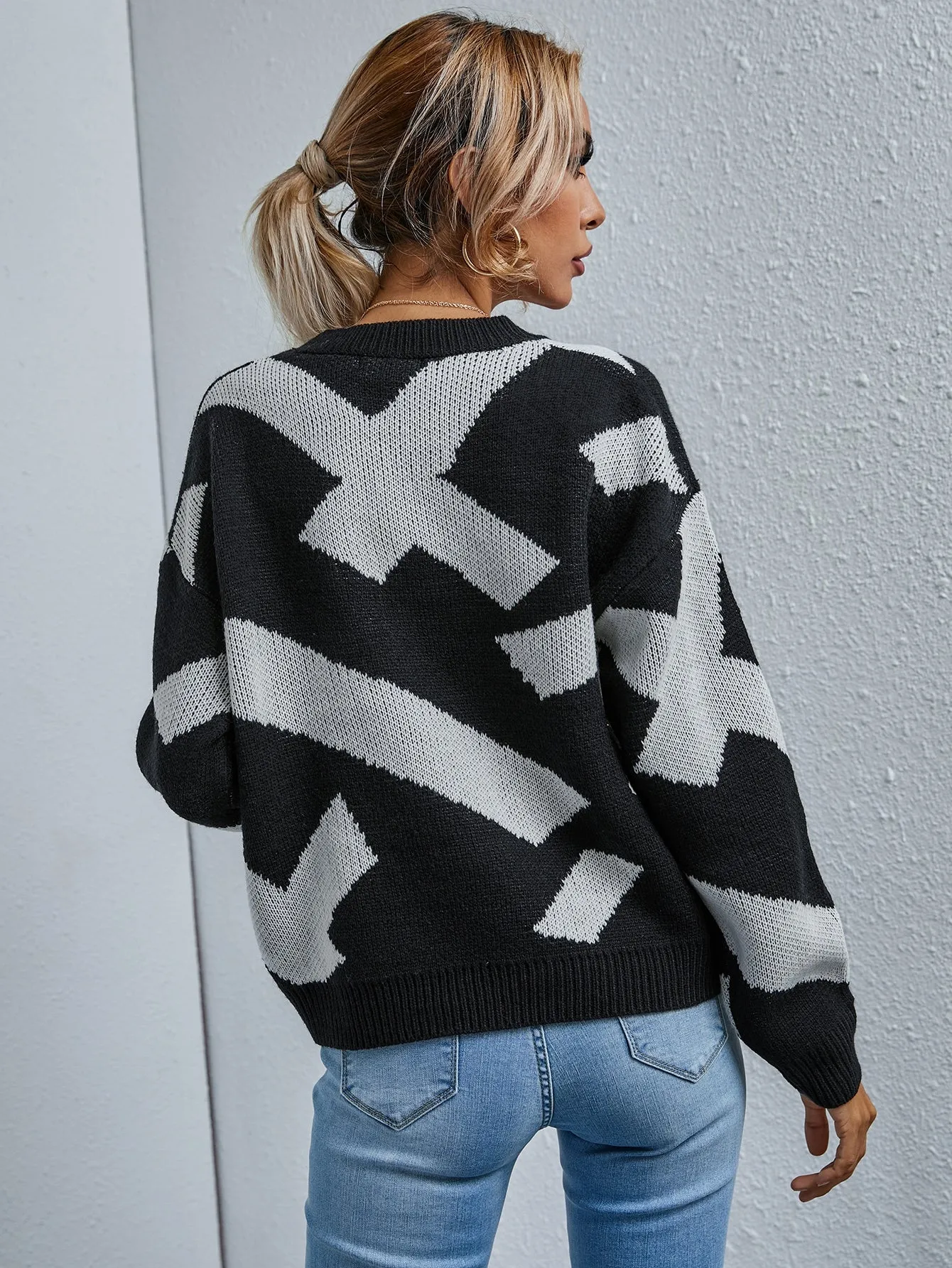 Casual Geometric Long Sleeve Round Neck Regular Women Sweater