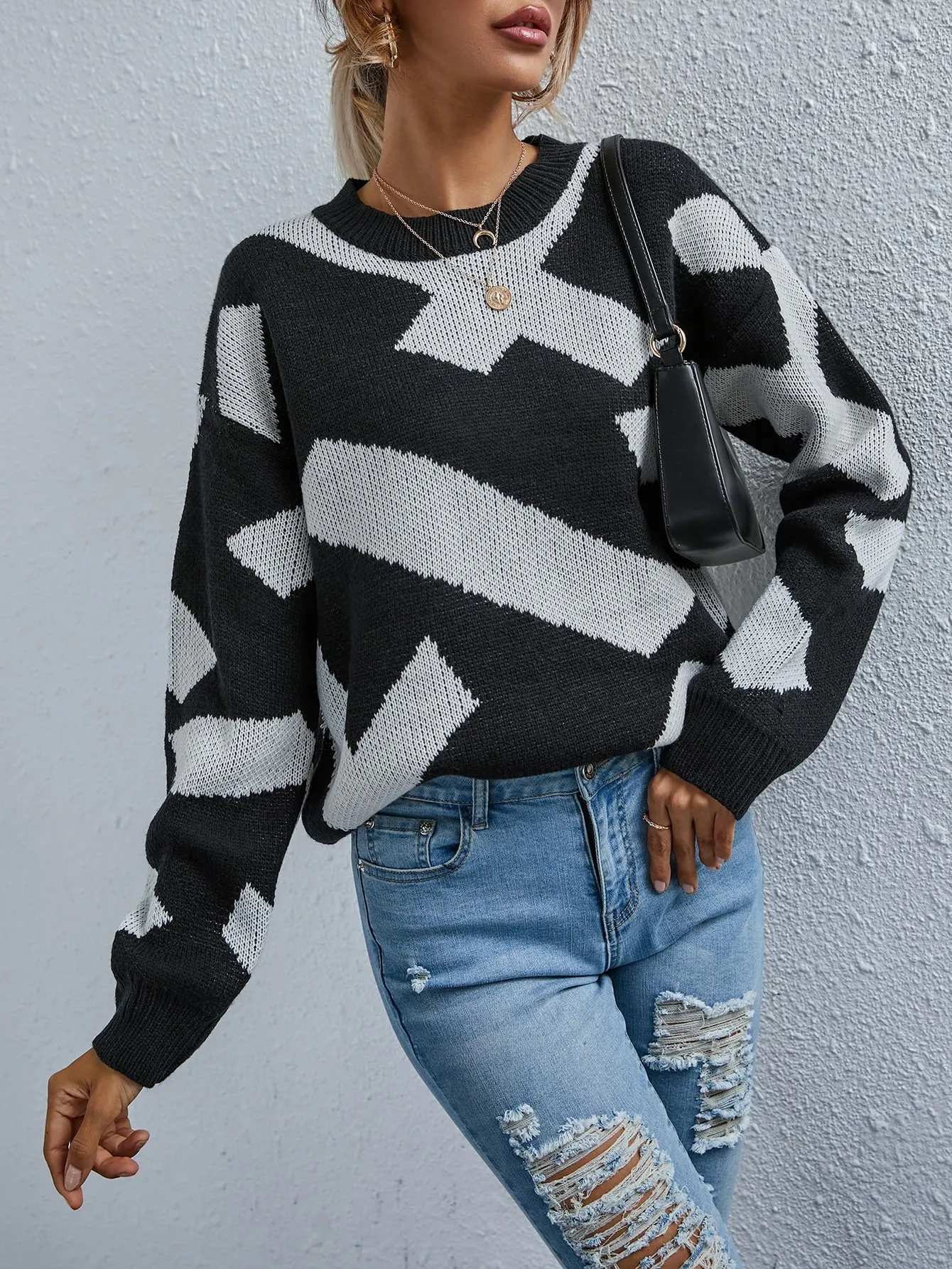 Casual Geometric Long Sleeve Round Neck Regular Women Sweater