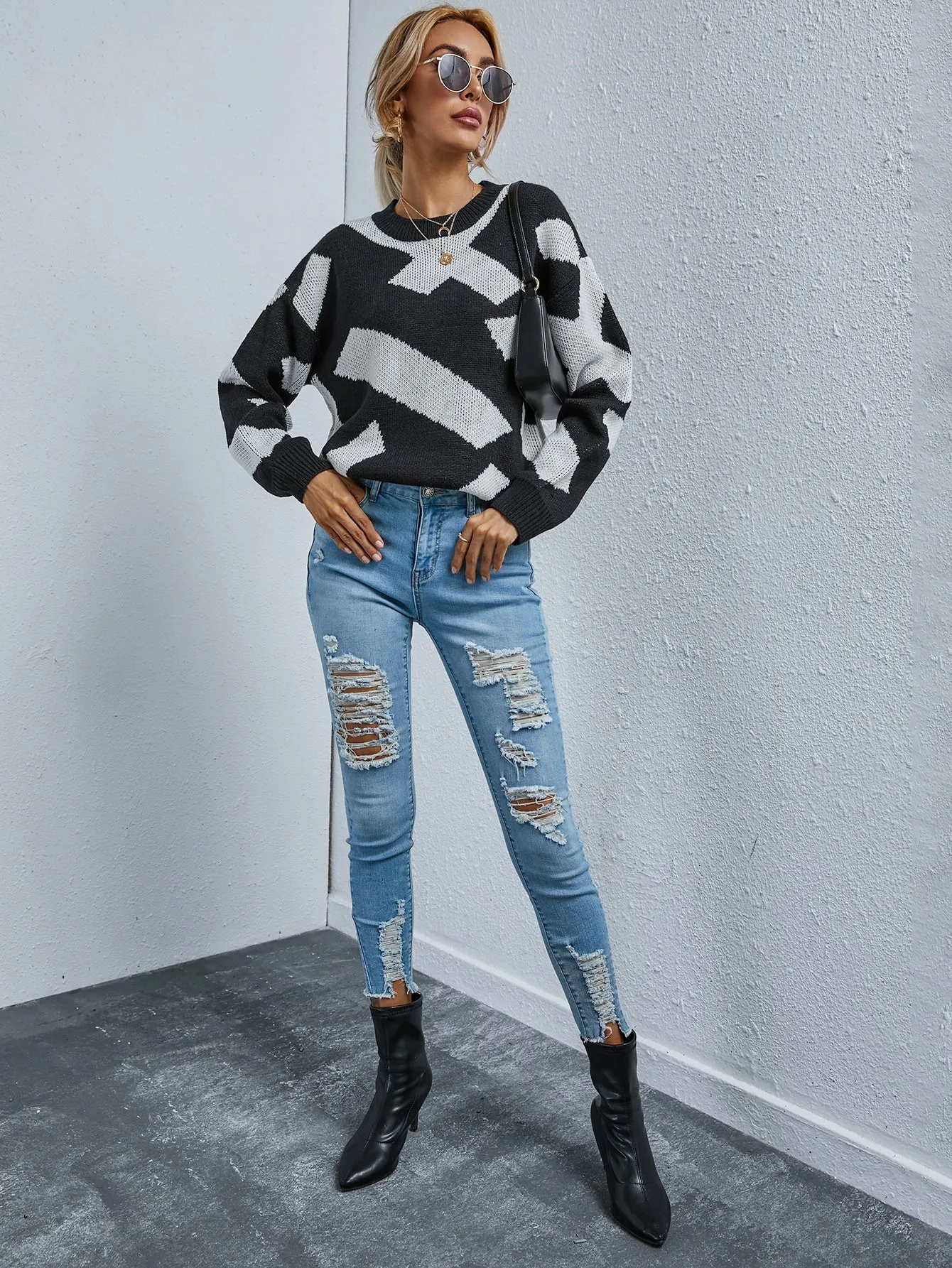 Casual Geometric Long Sleeve Round Neck Regular Women Sweater