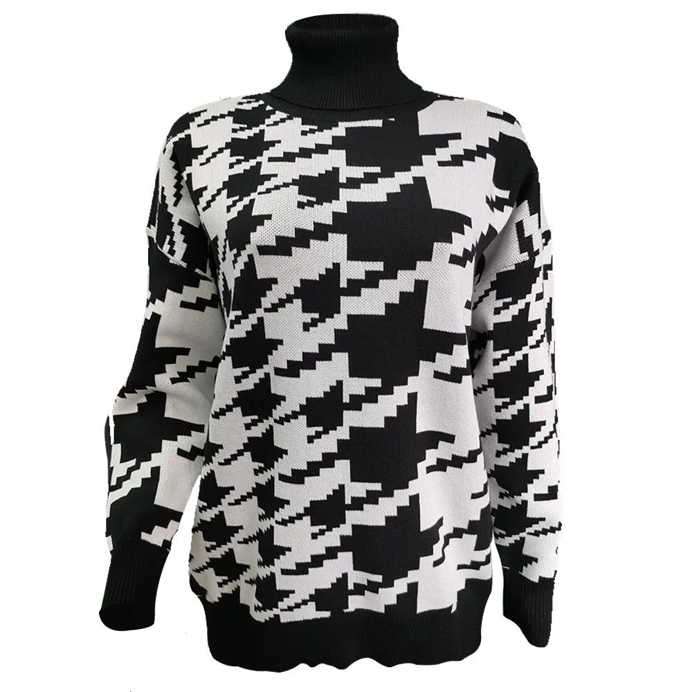 Casual Knitting Plaid Women Hoody Sweaters