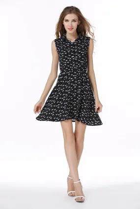 Cat Footprints Pattern  Women Shirts Dress With Belt