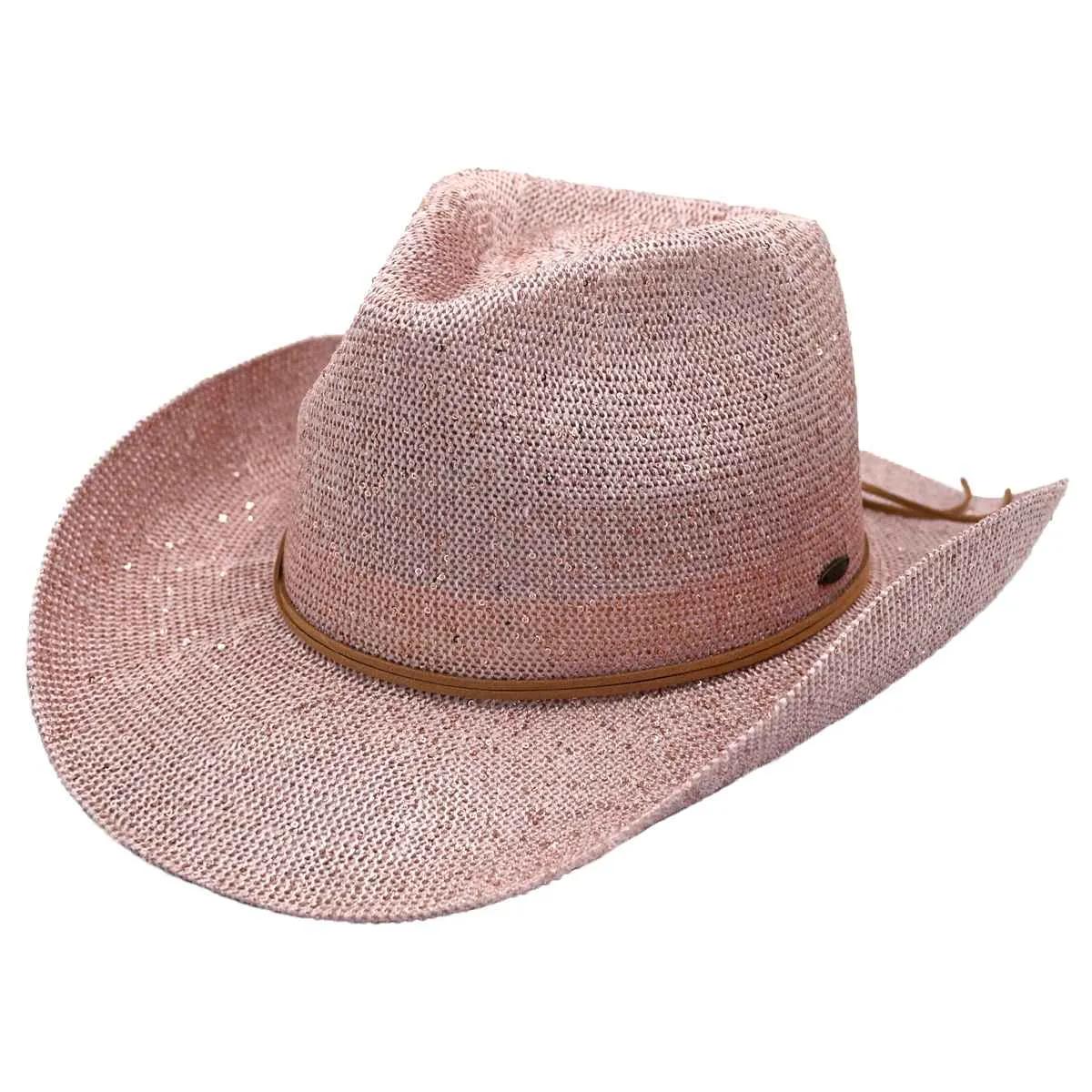 CBC03 C.C Brand Sequin Detail Cowboy Hat With Suede Trim