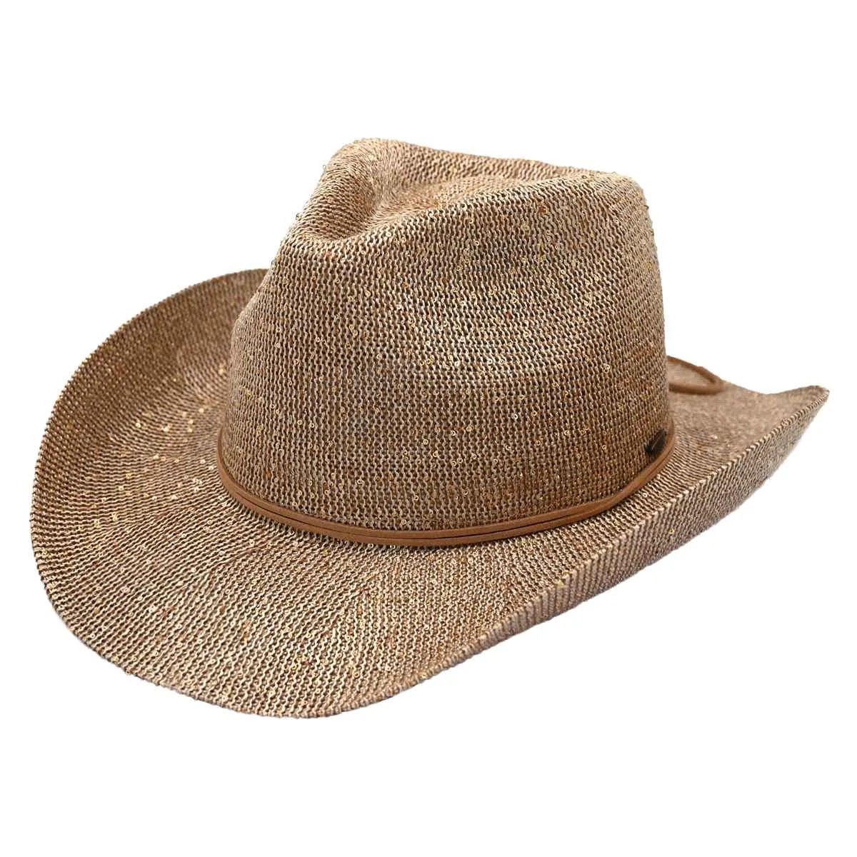 CBC03 C.C Brand Sequin Detail Cowboy Hat With Suede Trim