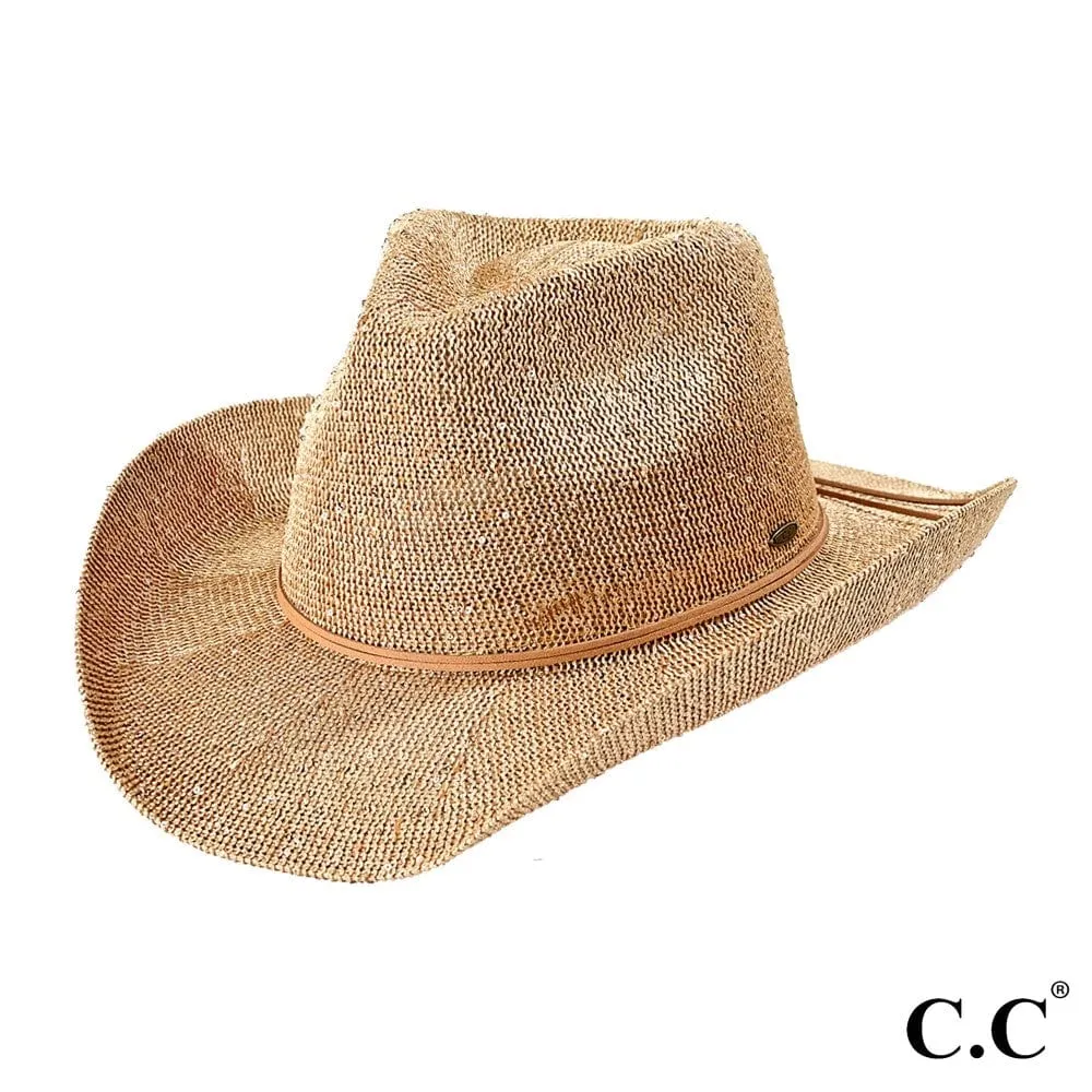 CBC03 C.C Brand Sequin Detail Cowboy Hat With Suede Trim