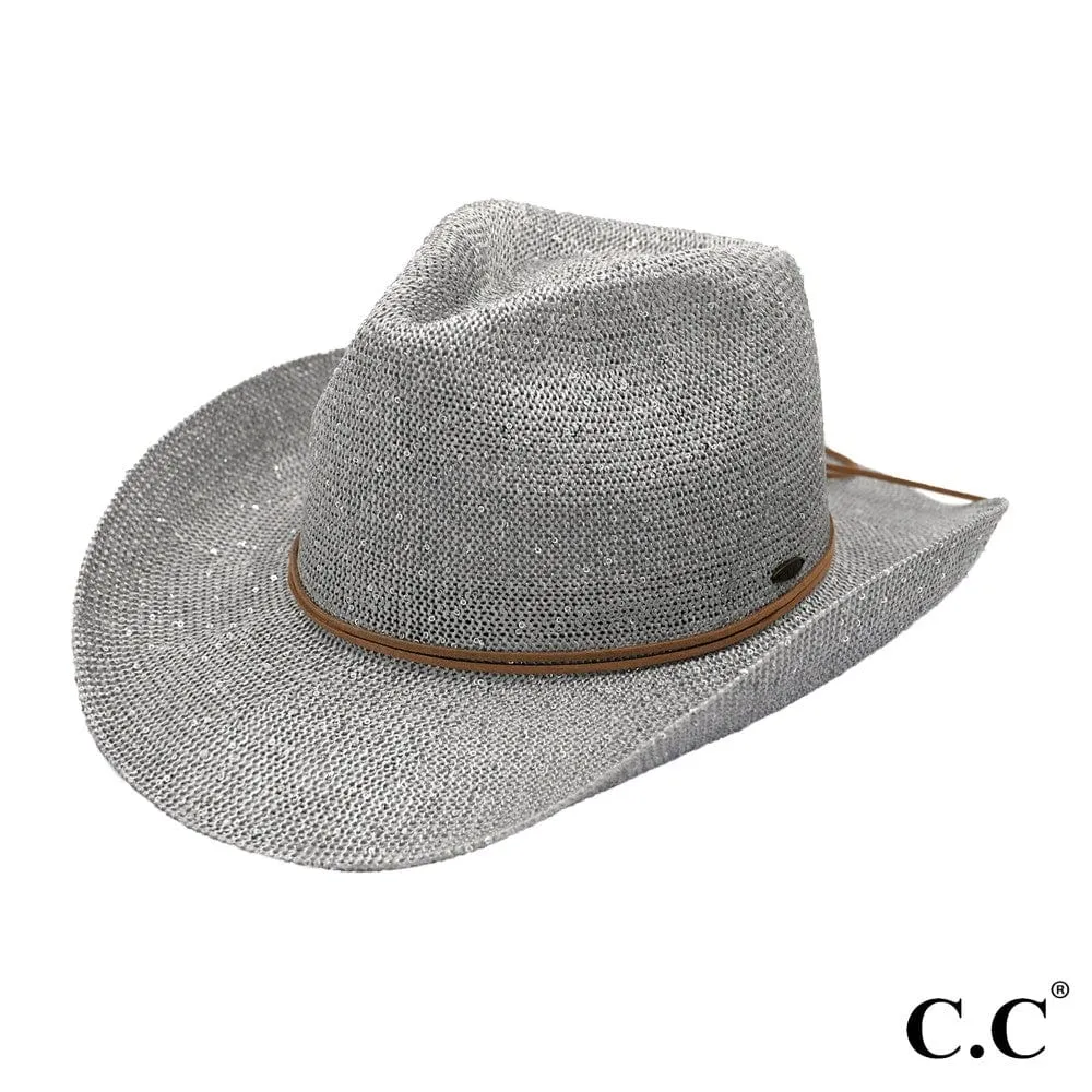 CBC03 C.C Brand Sequin Detail Cowboy Hat With Suede Trim