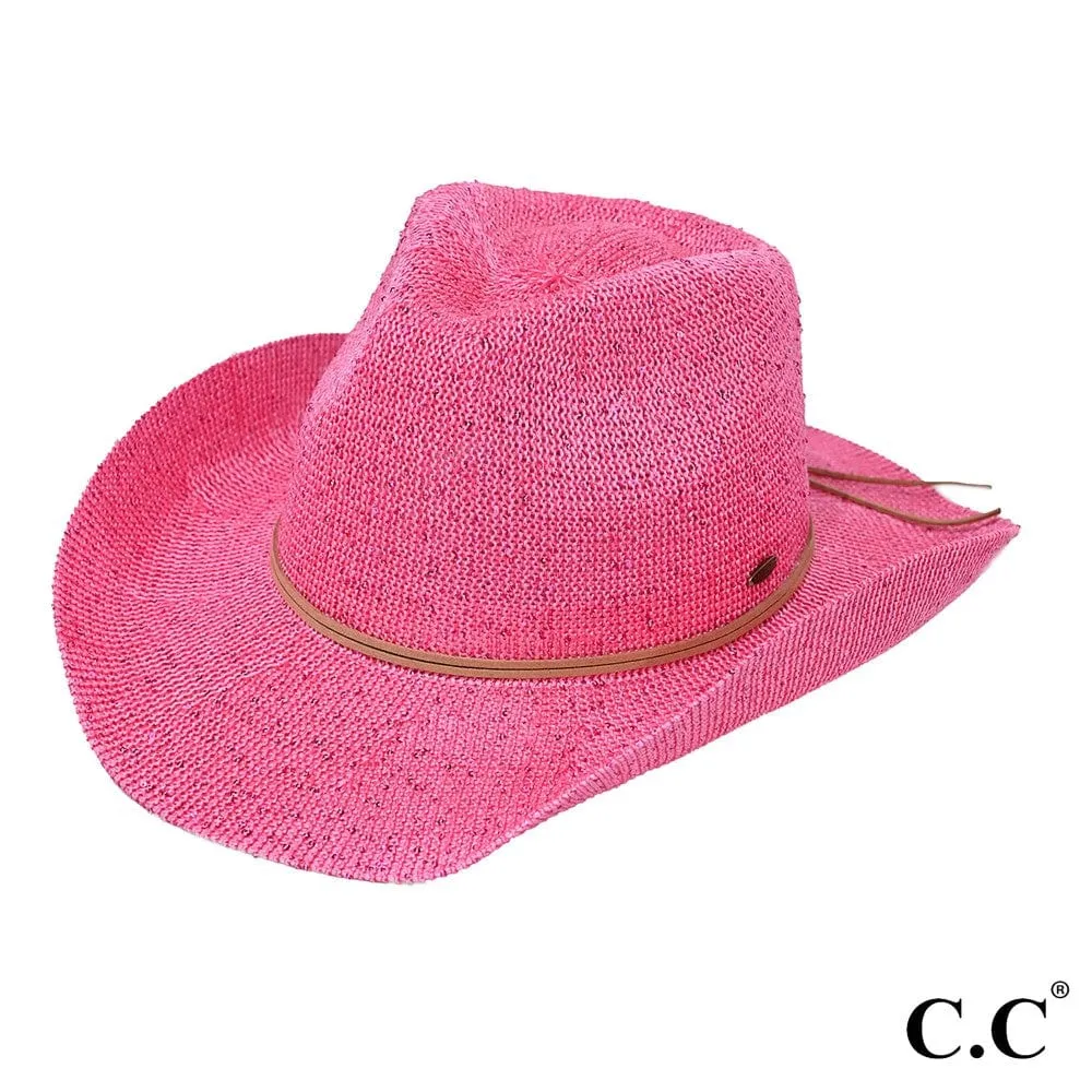 CBC03 C.C Brand Sequin Detail Cowboy Hat With Suede Trim