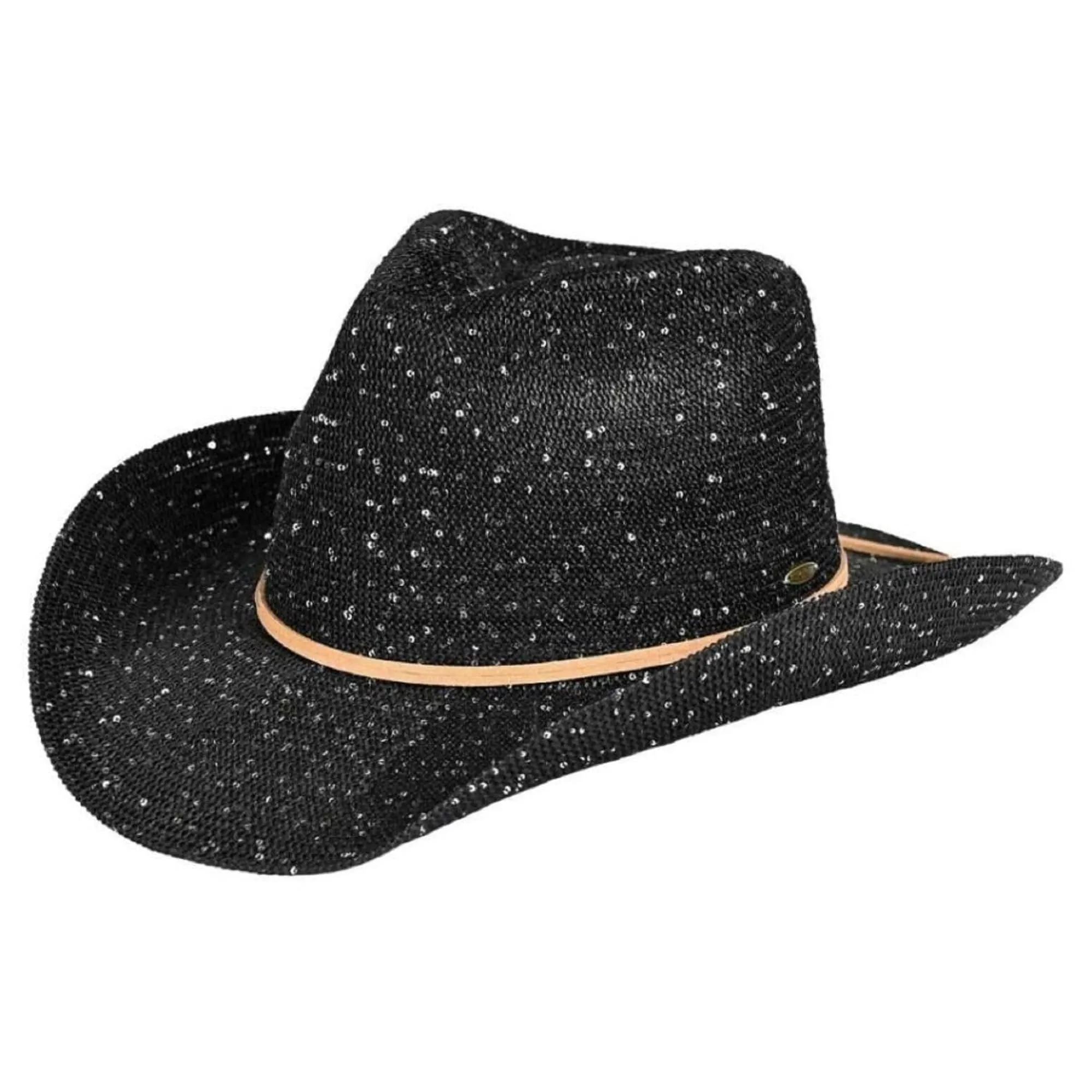 CBC03 C.C Brand Sequin Detail Cowboy Hat With Suede Trim