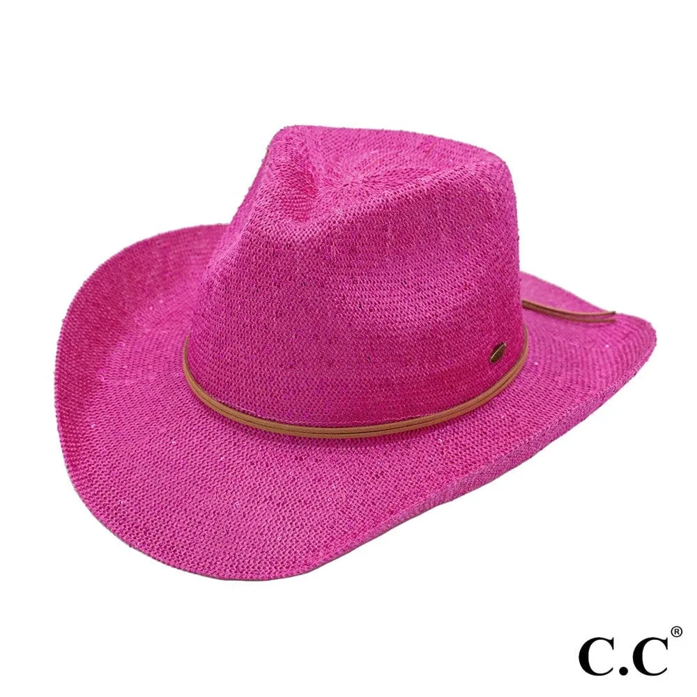 CBC03 C.C Brand Sequin Detail Cowboy Hat With Suede Trim