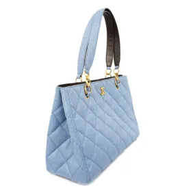 CHANEL  Matelasse Natural Women's Straw Tote Bag Blue