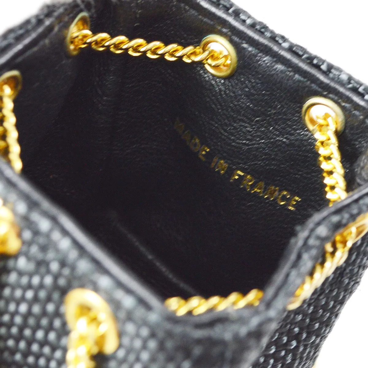 CHANEL Mini Pouch Black Straw Bag Charm 81109