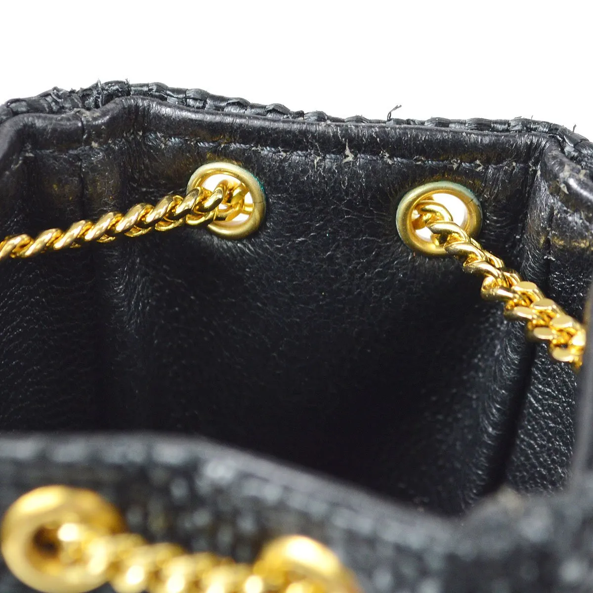 CHANEL Mini Pouch Black Straw Bag Charm 81109