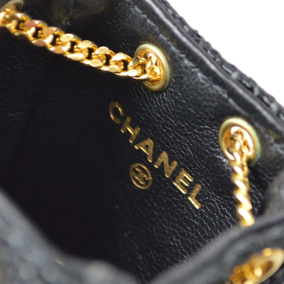 CHANEL Mini Pouch Black Straw Bag Charm 81109