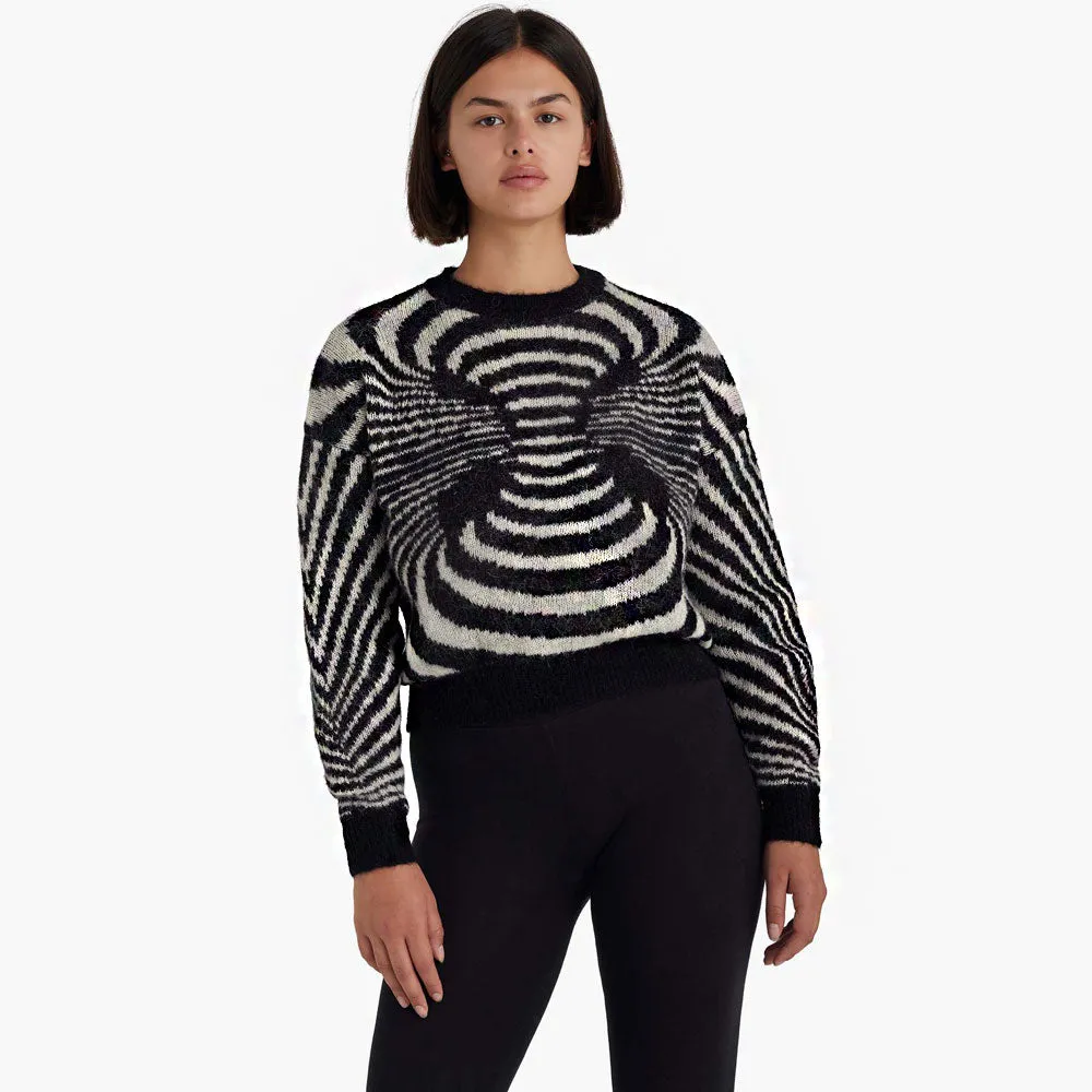 Chic Contrast Crew Neck Drop Shoulder Pullover Swirl Sweater