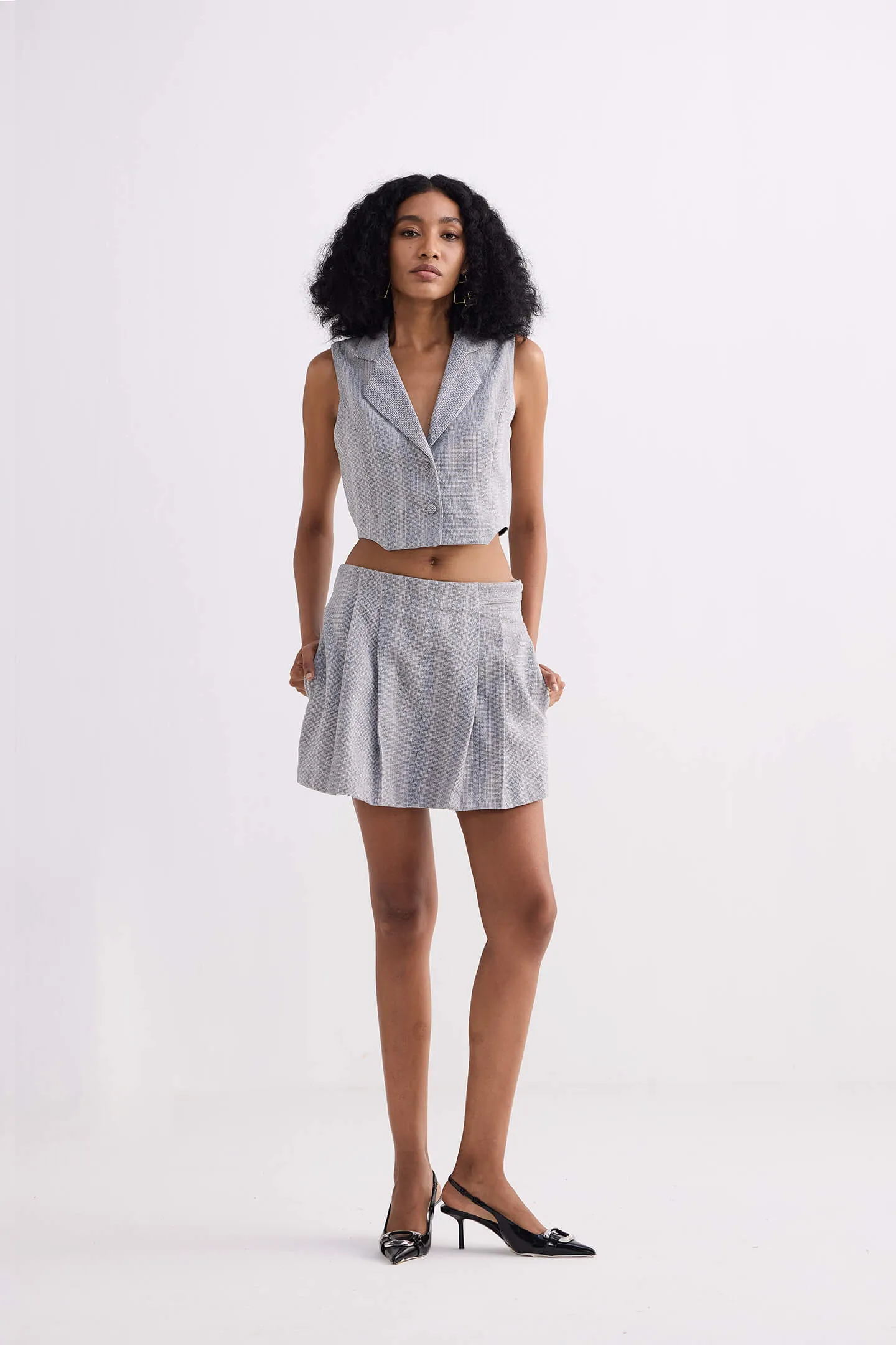 Cotton Tweed Skort in Grey