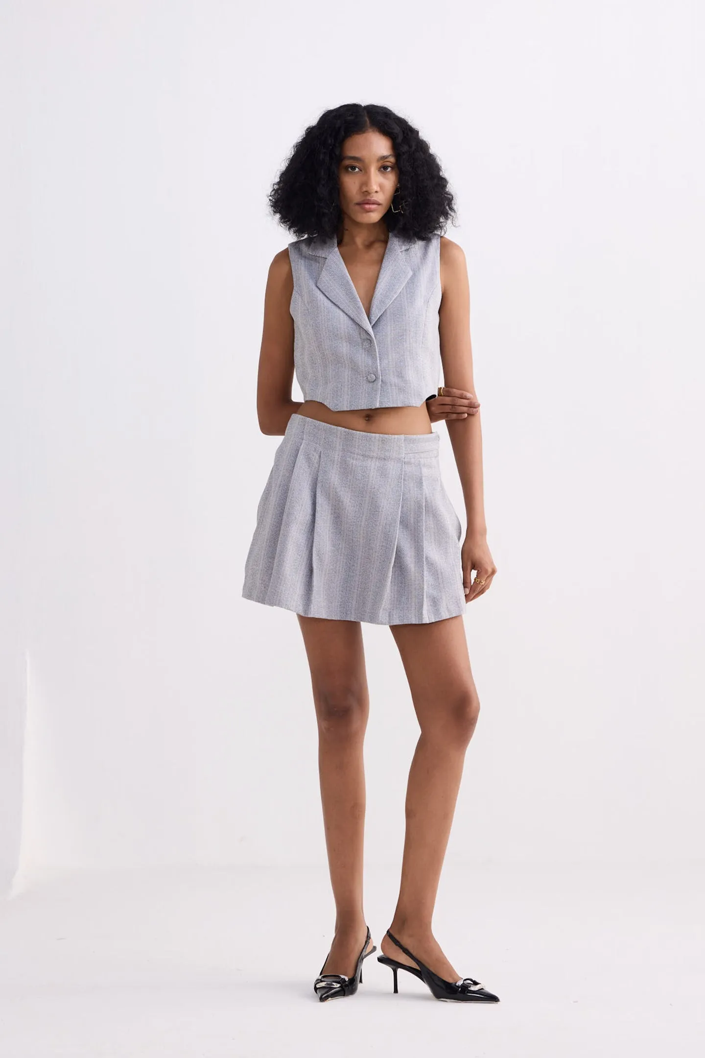 Cotton Tweed Skort in Grey