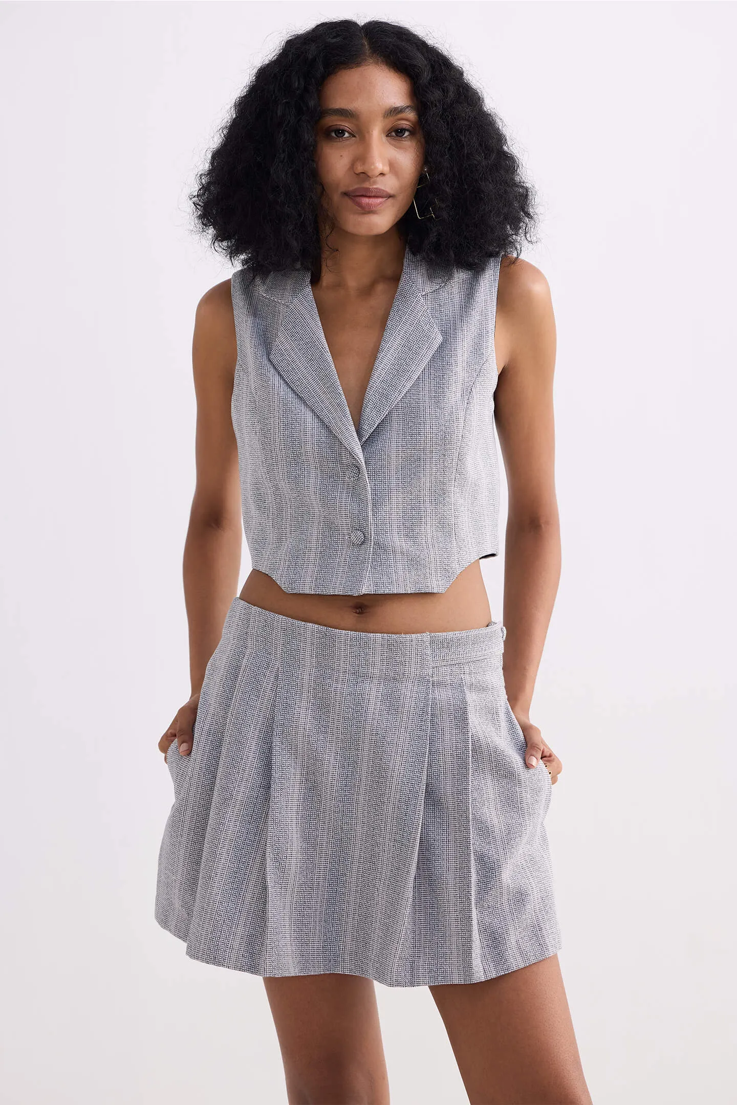 Cotton Tweed Skort in Grey