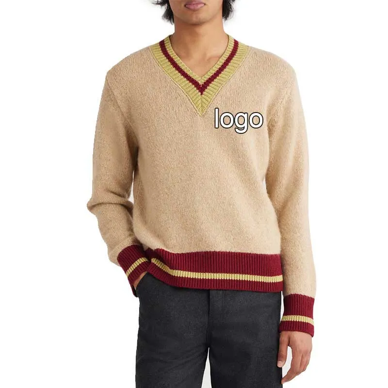 Custom Logo Striped Knit Sweater - OEM/ODM Wool Blend Knitwear Manufacturer