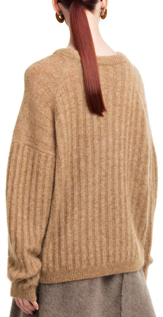 'Dramatic Moh' Knit Sweater in Camel