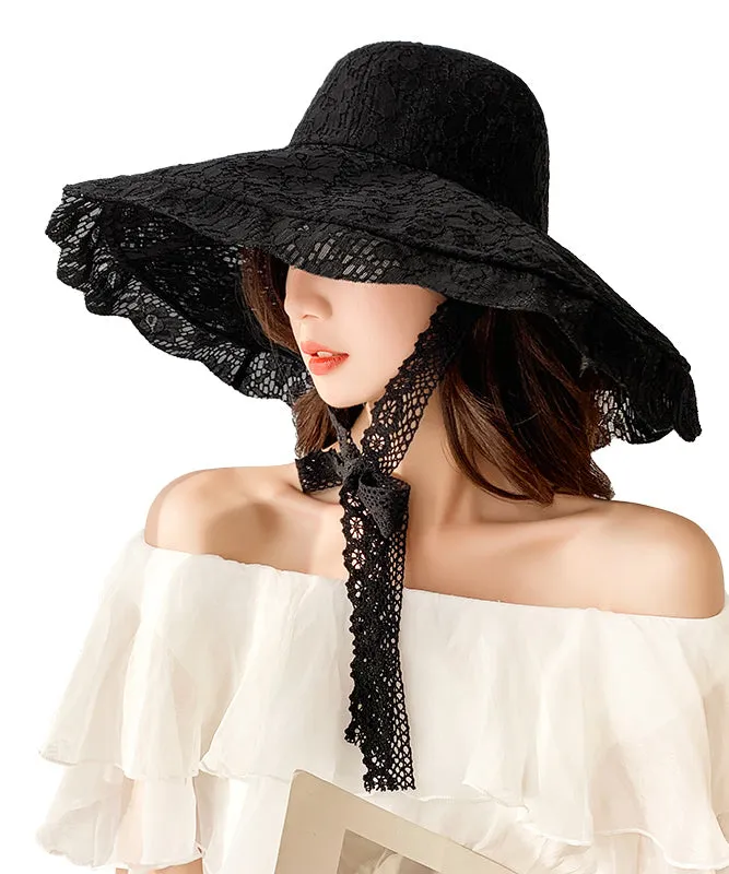 Elegant White Beach Lace Up Big Brim Sun Hat II043