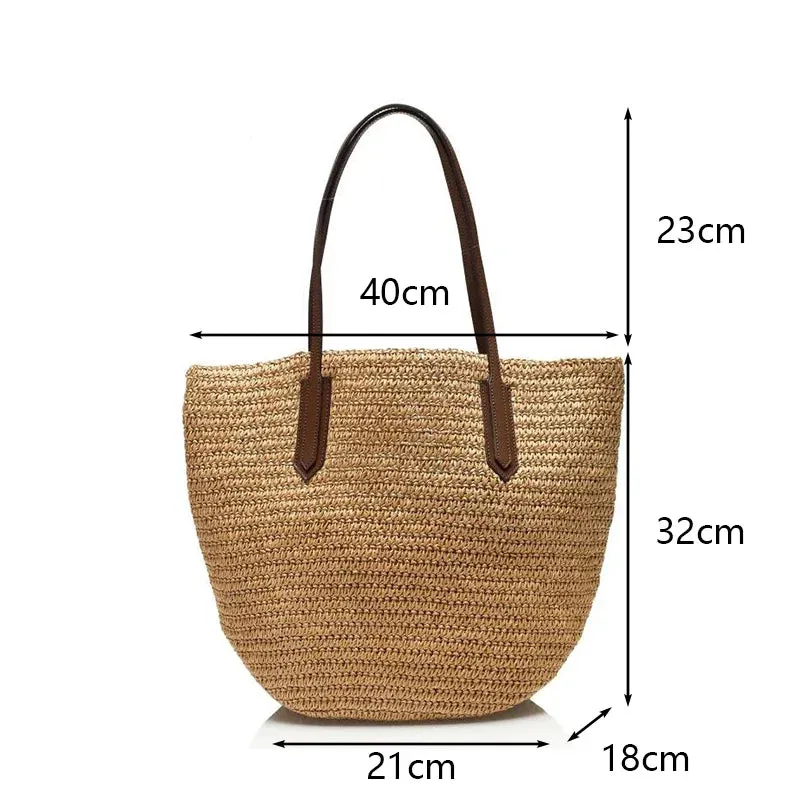 Essentials Natural Straw Tote with Zipper for Beach Outings