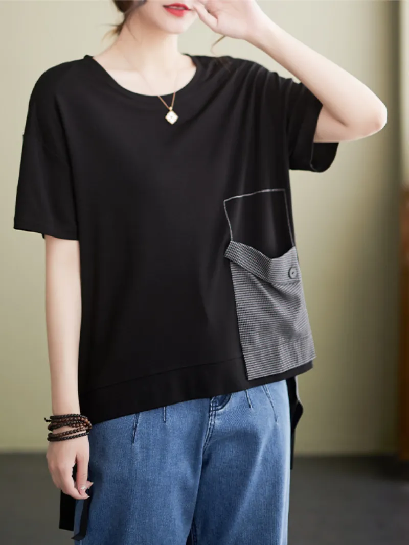 Ever-Pretty Round Neck Short Sleeve Loose Tops