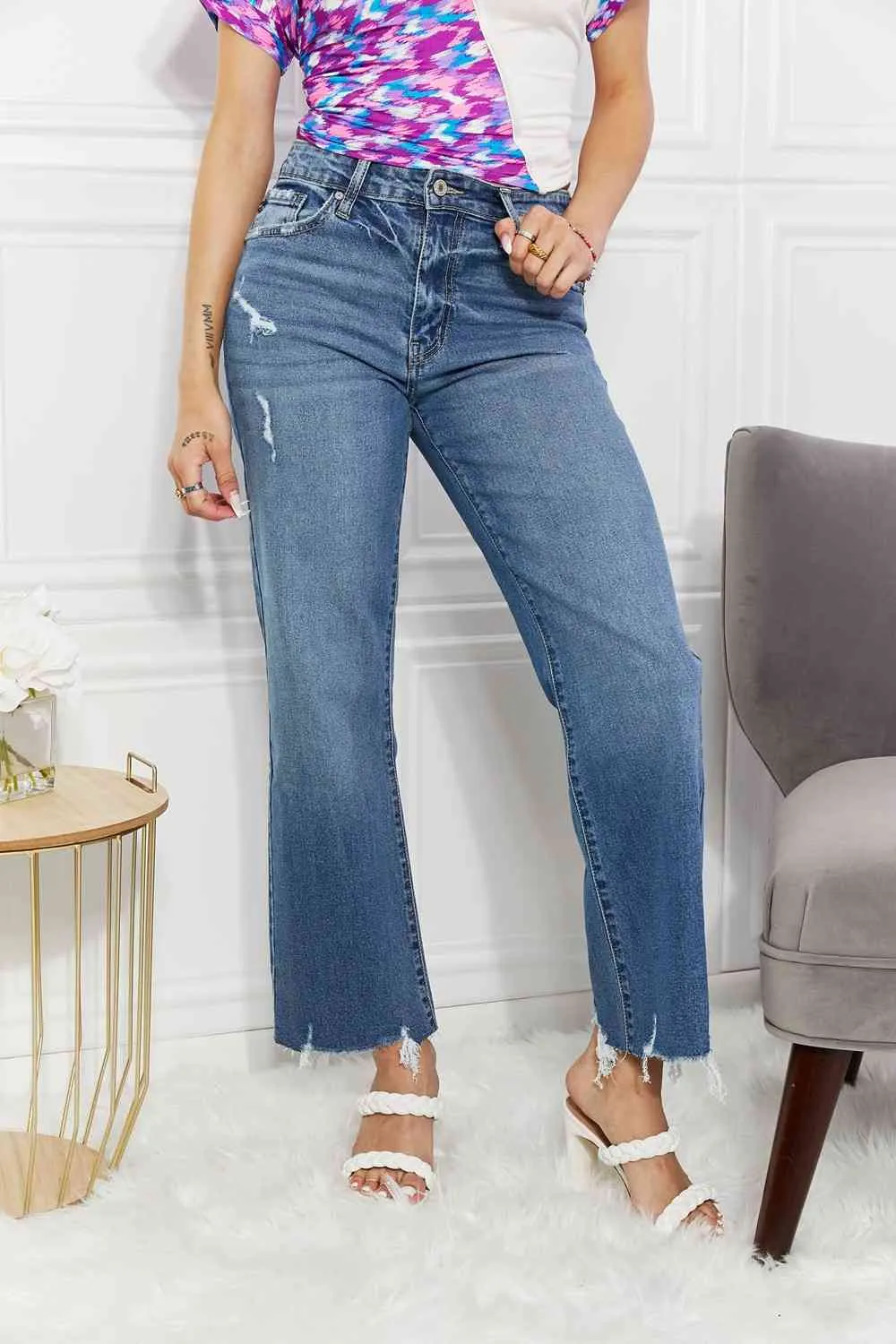 Full Size Melanie Crop Wide Leg Jeans