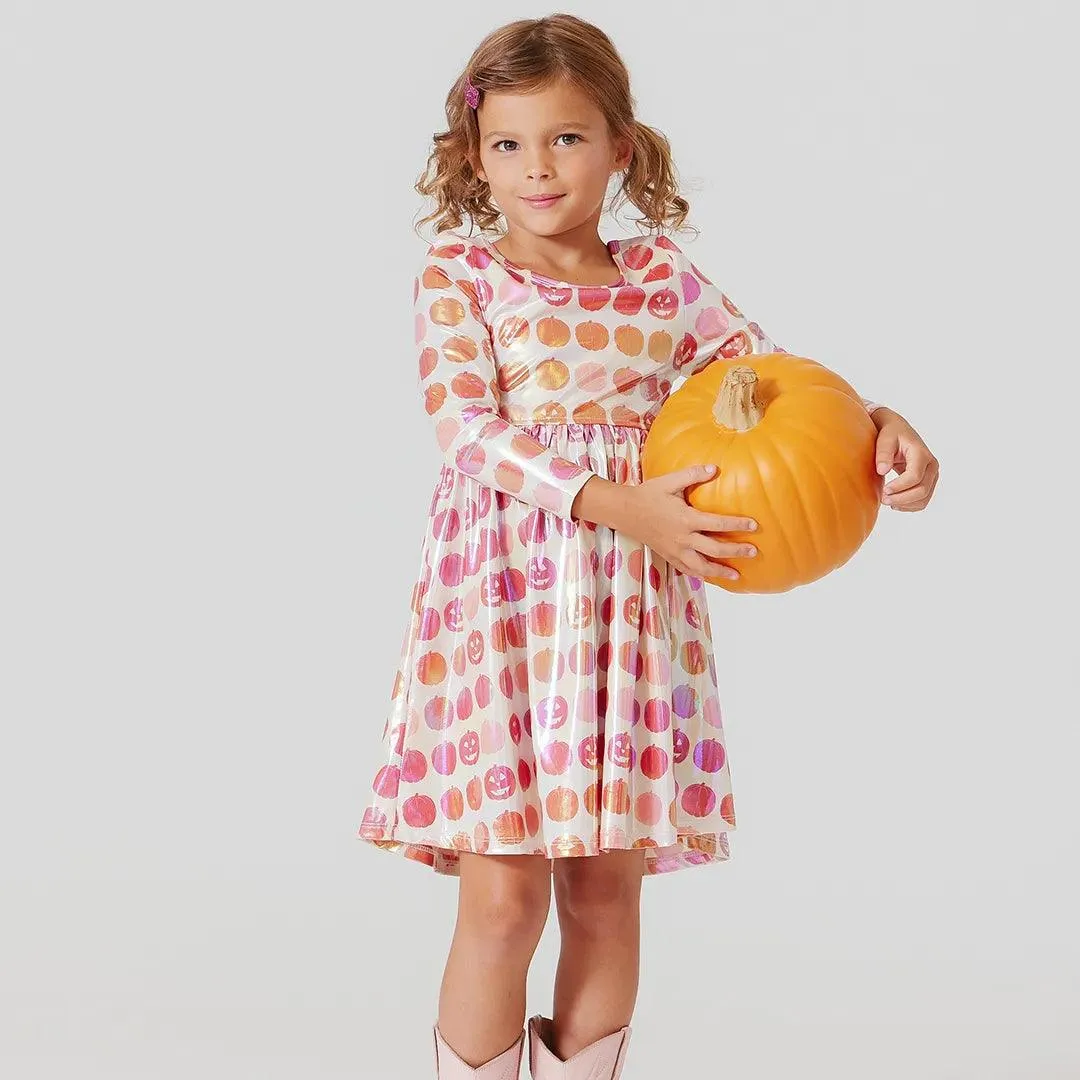 Girls Dresses| Pumpkins -Lame | Pink Chicken