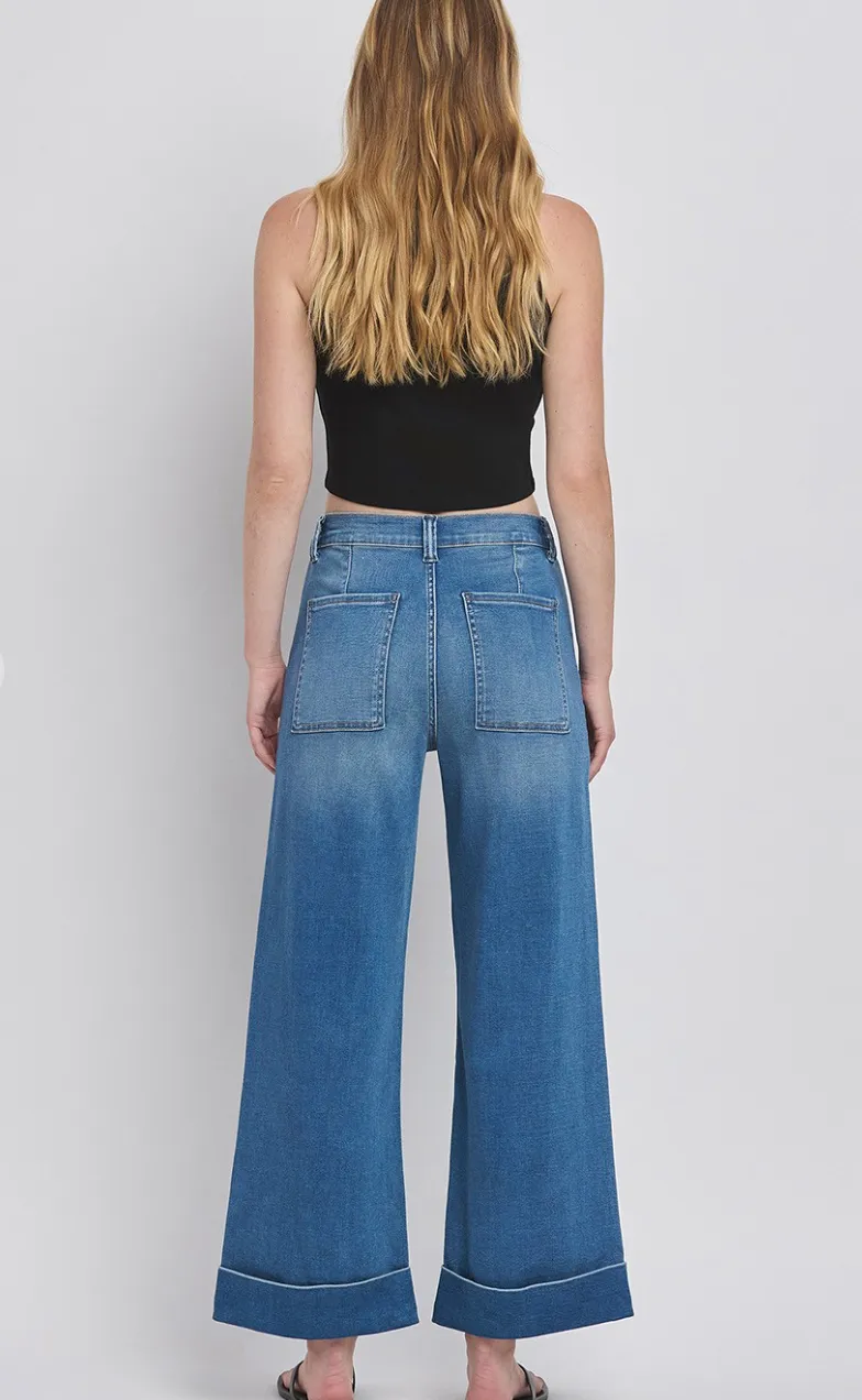 High Rise Double Cuffed Baggy Wide Jeans