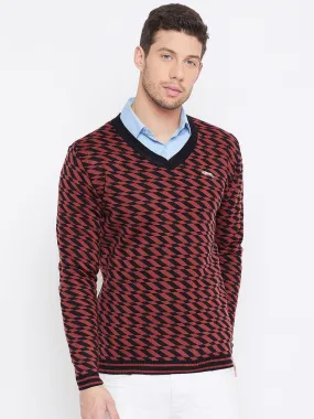 JUMP USA Men Red Colourblocked Casual Sweaters