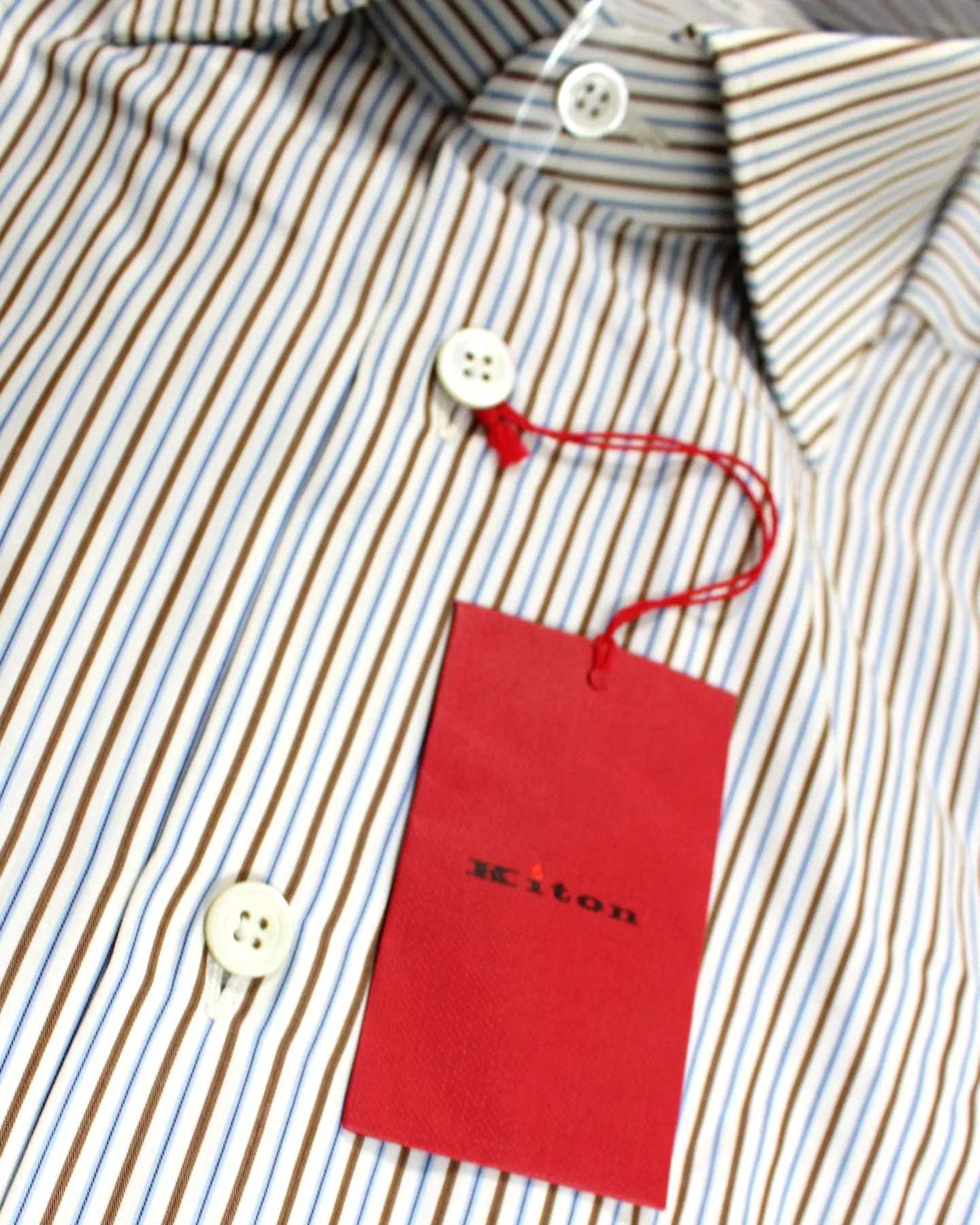 Kiton Dress Shirt Brown Blue Stripes 36 - 14 SALE