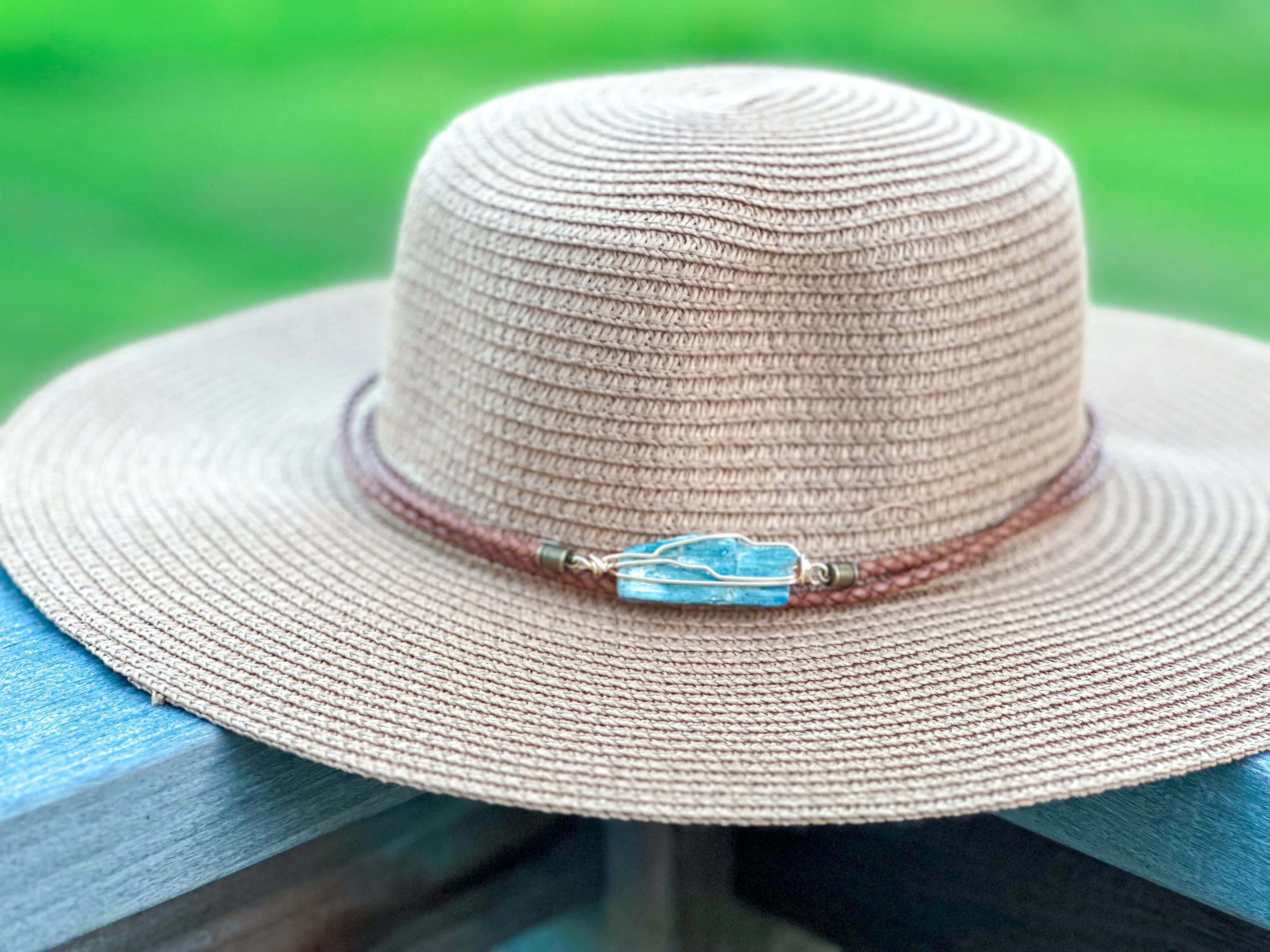 Kyanite and Leather Straw Sun Hat