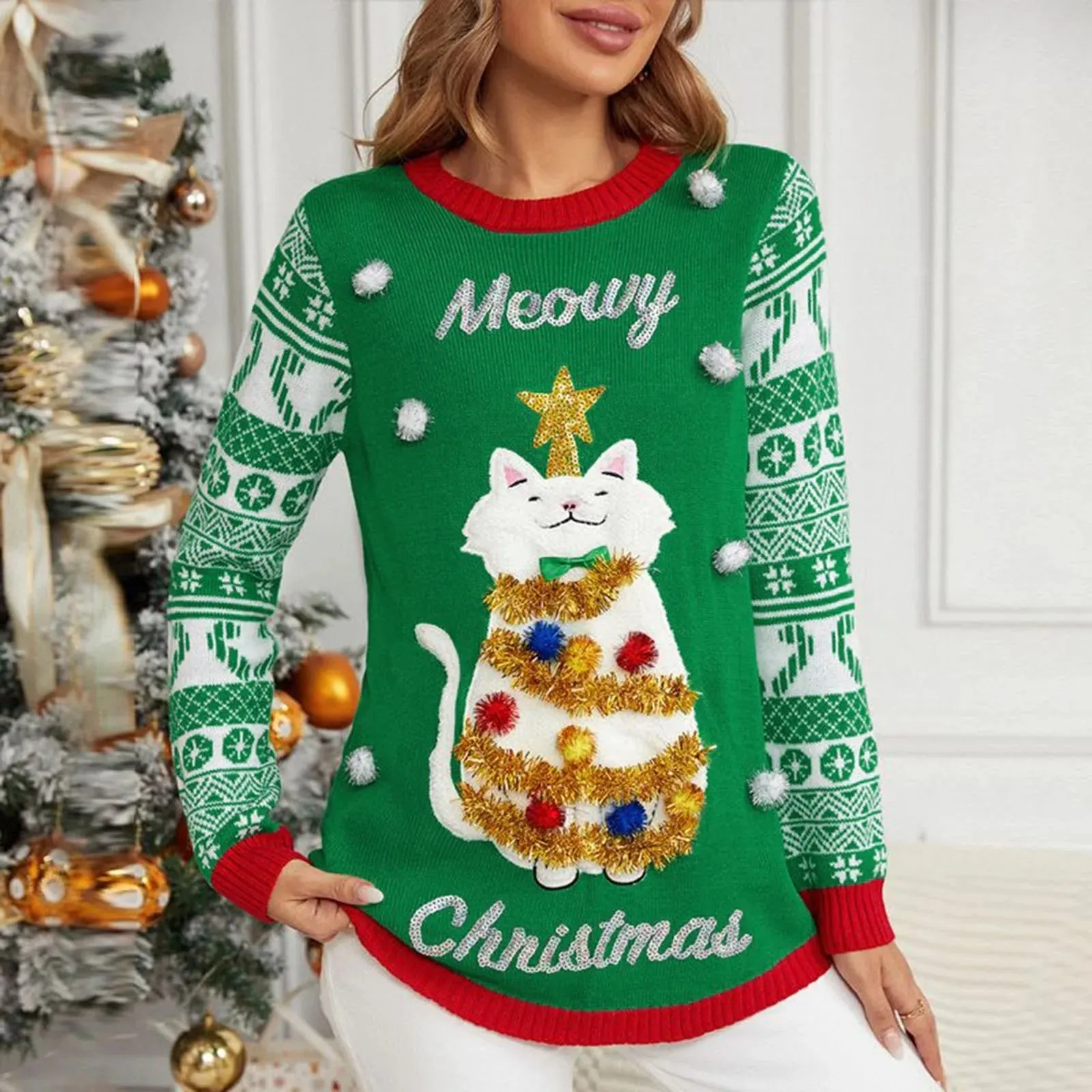 Ladies Cartoon Casual Loose Pullover Christmas Sweater