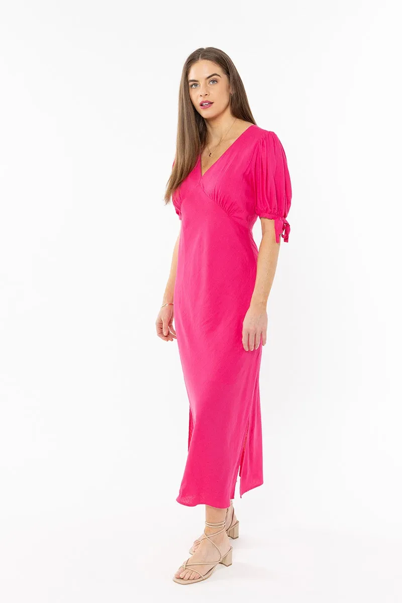 Leila   Luca - Smart Dress - Hot Pink Linen