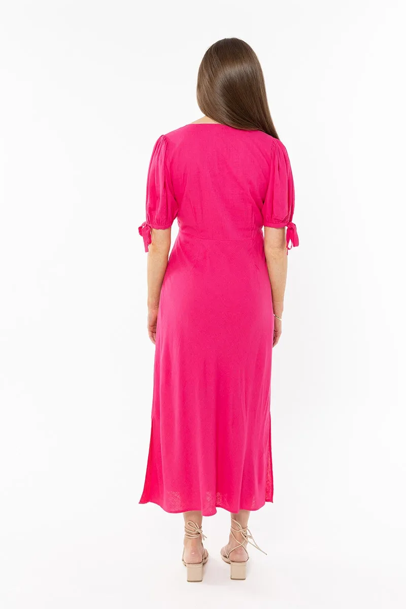 Leila   Luca - Smart Dress - Hot Pink Linen