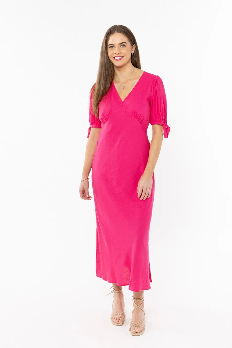 Leila   Luca - Smart Dress - Hot Pink Linen