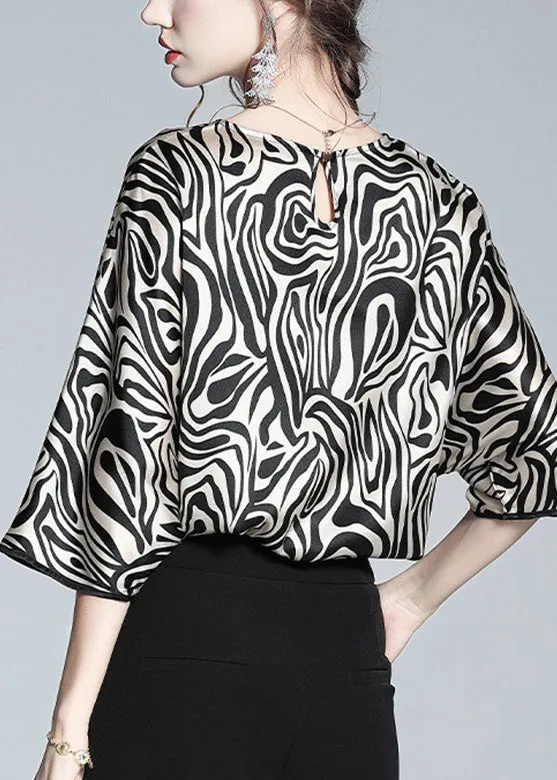 Loose Leopard O-Neck Silk Tops Long Sleeve LY1029