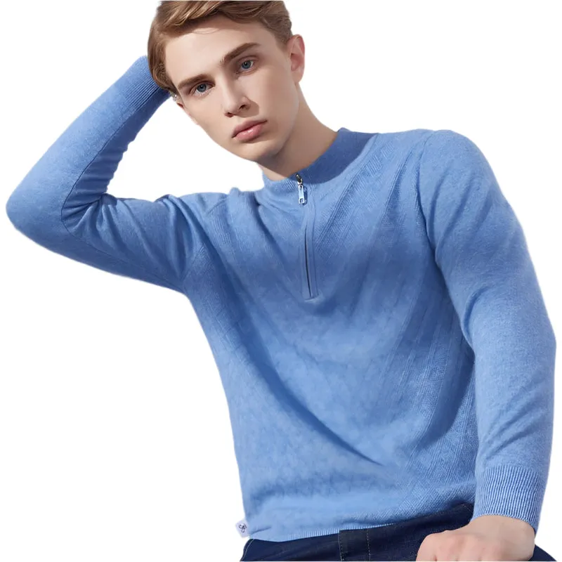 Men's High Collar Zipper Fashion Casual Cashmere Sweater