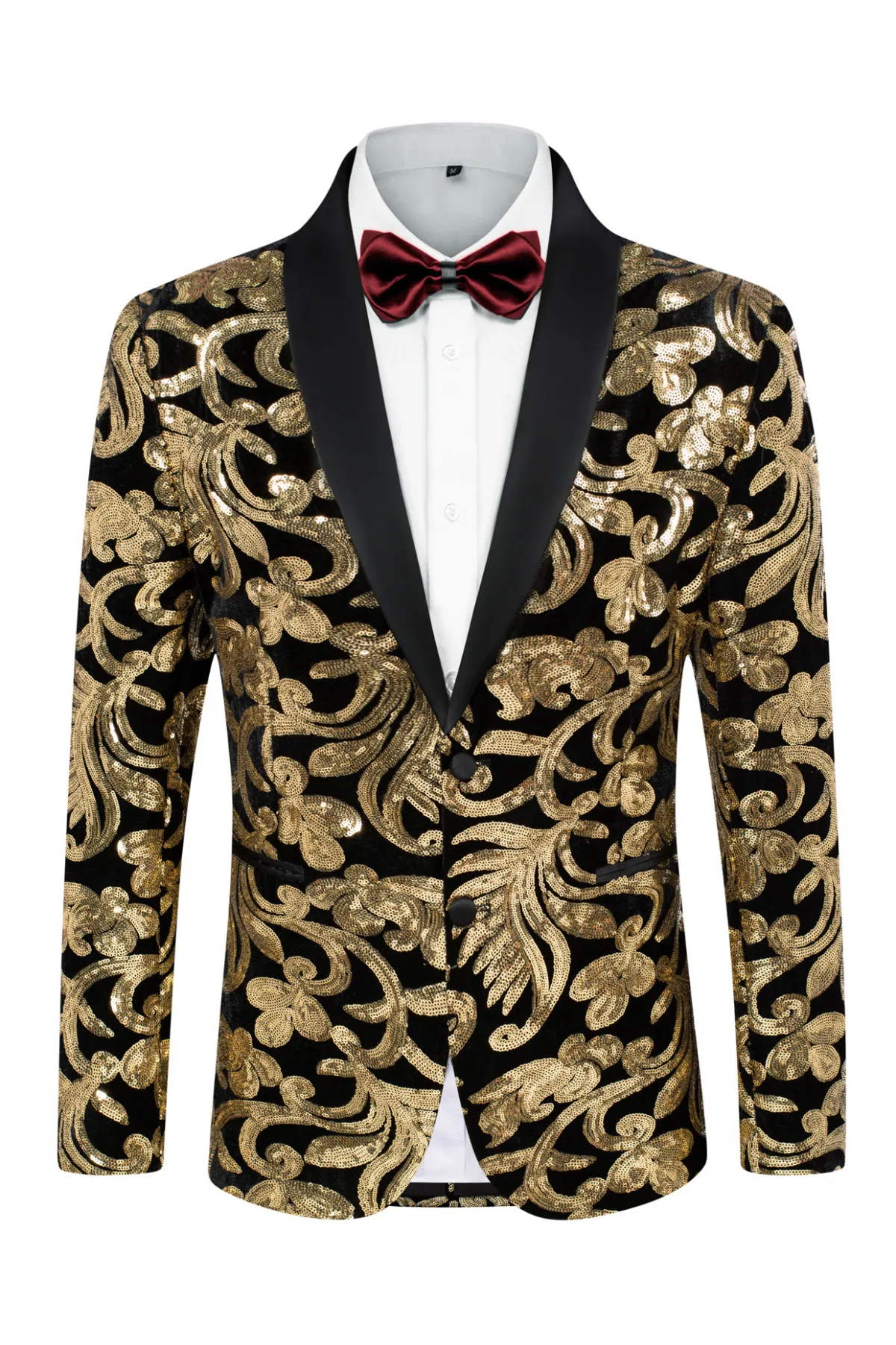 Men's Sequins Tuxedo Two Buttons Jacket Velvet Shawl Lapel Suit Jackets Blazer for Dinner, Prom, Party