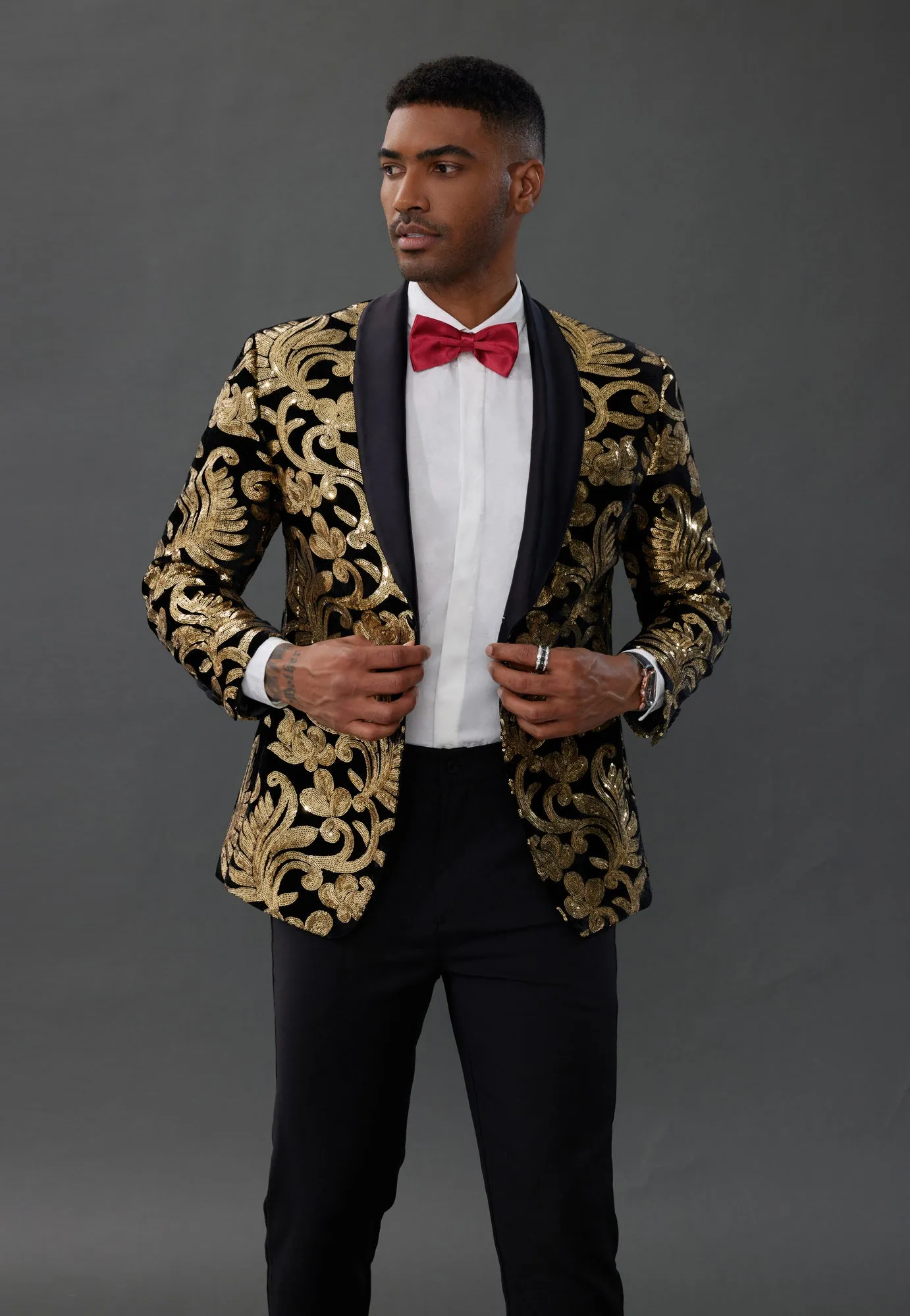 Men's Sequins Tuxedo Two Buttons Jacket Velvet Shawl Lapel Suit Jackets Blazer for Dinner, Prom, Party